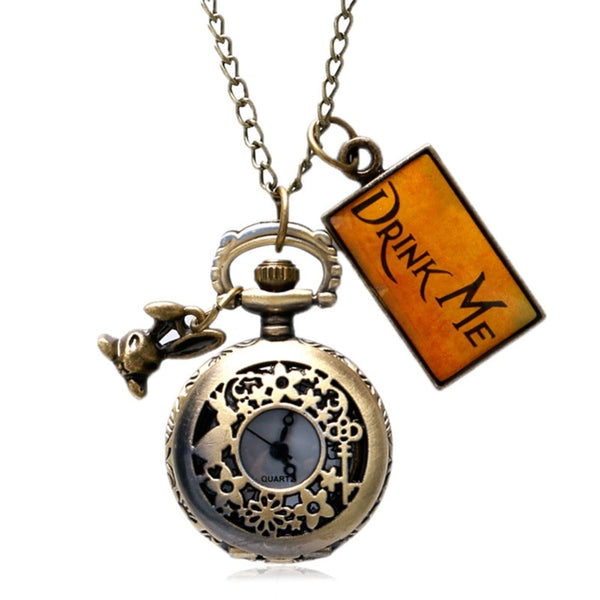 Alice In Wonderland Pocket Watch w/Charms