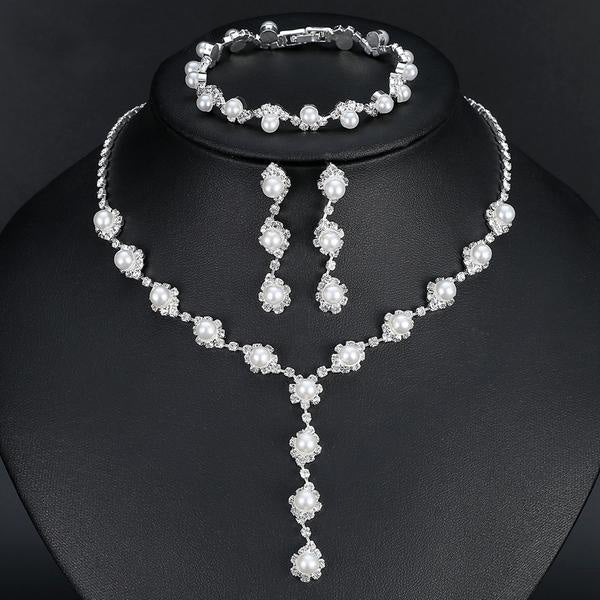 Simple Crystal Necklace Earrings Bracelets Sets