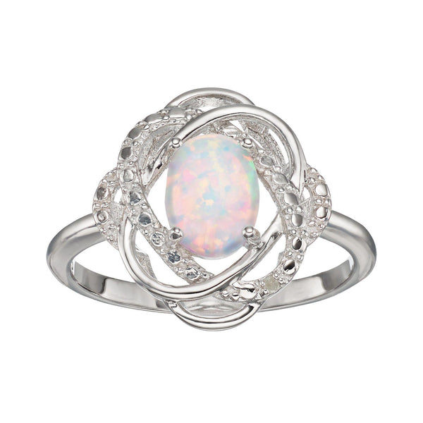 Sterling Silver Lab-Created Opal & Diamond Accent Knot Ring