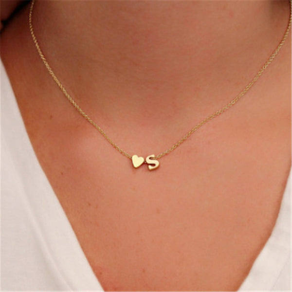 Fashion Tiny Dainty Heart Initial Necklace